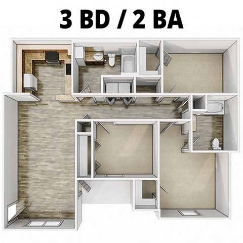 Floor plan for 3 beds, 2 baths, 1194 sqft